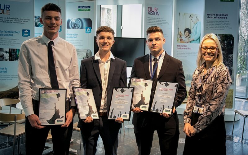 L-R Joe Pitcher, David Oldershaw and Rory Keylock with Severn Trent CEO Liv Garfield