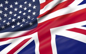 3D illustration of USA and UK flag